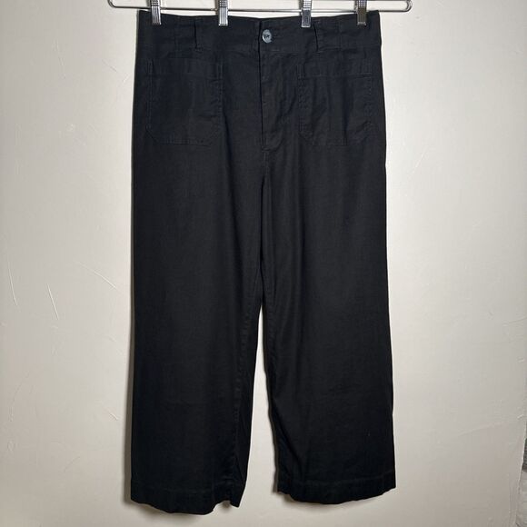 Maeve by Anthropologie The Colette Wide Leg Pants Black Women's Size 32 Linen - Picture 1 of 11